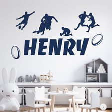 Personalised Name Boys Girls Wall Art Sticker - Sport Rugby Ball Game Match P...