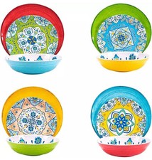 Melamine Dinnerware Set Of 12 Durable Colorful Bowl Dinner Salad Plates PRISTINE