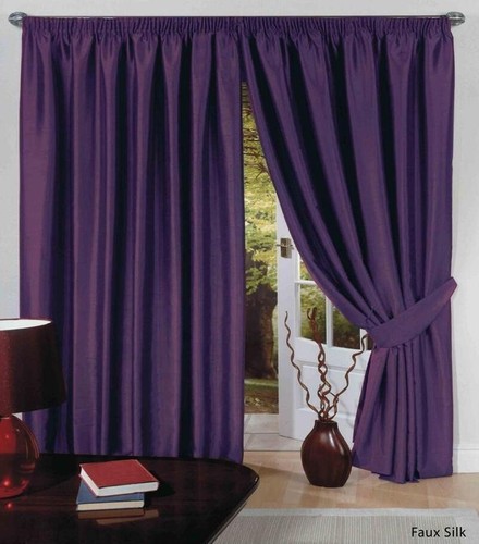 Faux silk aubergine curtains - silk,