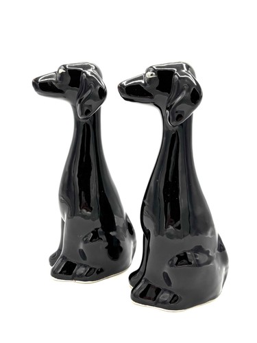 Ceramic black glaze dog - black,