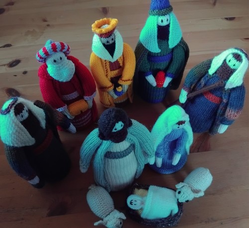 Hand knitted nativity set - knitted,