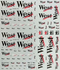 SHEET OF 1/18 & 1/43 SCALE WATER SLIDE SILK SCREEN PRINTED WEST DECALS