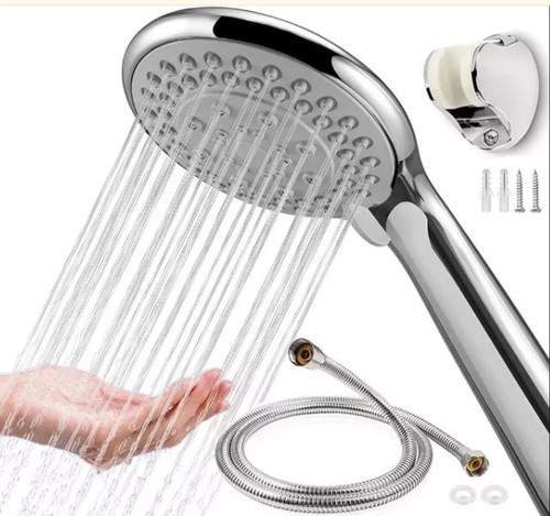 Chrome shower head - head, hose