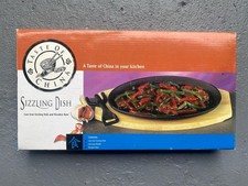 Chinese Sizzling Plate Used Once Cast Iron With Handle And Wooden Base. Boxed