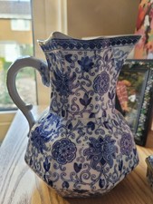 Vintage Ashworth Bros Hanley Blue & White Floral Jug  Pitcher , English Pottery