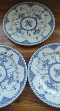 3 English Ironstone Plates. Blue white floral. Classic. 24.5cm. 9.5". EIT.