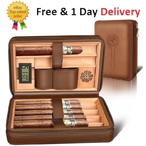 Cigar humidor leather cedar - leather,