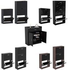 Black Shoe Rack Cabinet Storage Footwear Shelf Wooden Organizer