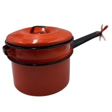 Vintage Red Enamelware Steamer Insert Pot Cookware Camping Kitchenware