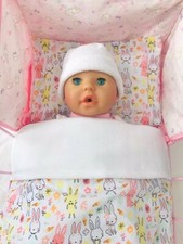 Dolls Pram Cot Bedding Set - Easter Bunny Rabbits Bunnies BABY ANNABELL