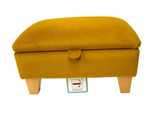MUSTARD VELVET JOHN LEWIS  FABRIC FOOTSTOOL WITH STORAGE solid beech legs