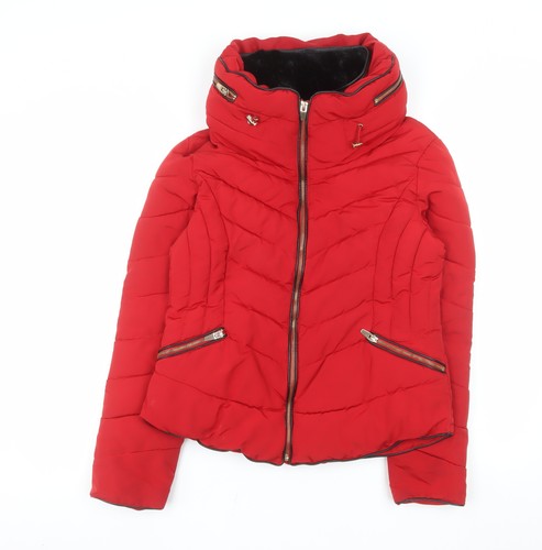 Zara women red puffer jacket - red, l