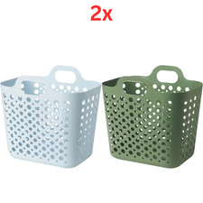 2x Flexible Laundry Basket 24L Blue or Green | Ventilated Wash Clothes Hamper