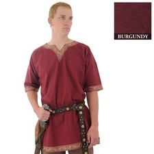 MEDIEVAL VIKING NORSEMAN SAXON Mens Short Sleeve Burgundy COTTON SHIRT TUNIC New