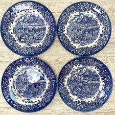 Royal Tudor Ware Plates Blue White Coaching Taverns Staffordshire 10” x 4