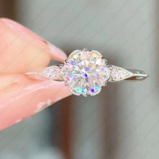 2.47Ctw Round Moissanite Vintage Style Engagement Ring In 14K White Gold Plated