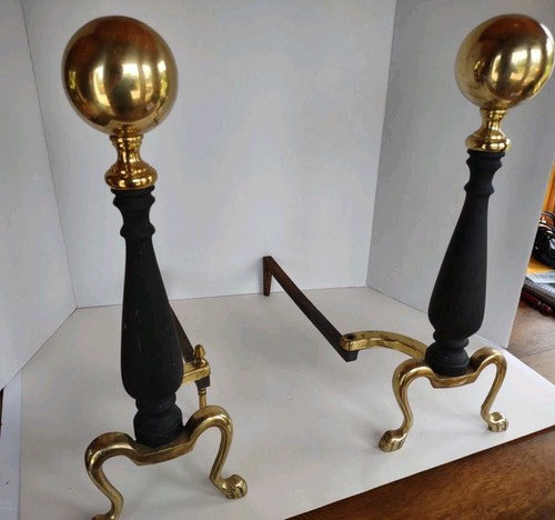 Vintage andirons brass iron - vintage, andirons,brass&iron