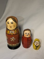 Vintage Set Of Three Hand Painted Russian Dolls In Antique Style