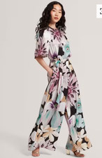 TED BAKER Jumpsuit Womens TB 2 UK 10 Sunshi Black Floral Wide Leg Belted NEW