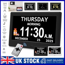 7"Large Dementia Clock Digital Calendar Day Clocks LCD Alarm Clock Wall/Desk UK