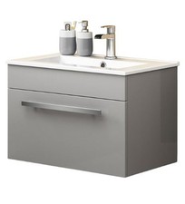 Bathroom Cabinet Vanity Unit Sink Basin Storage Grey Wall Hung Hanging 600mm