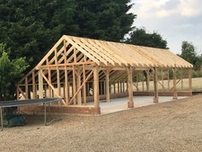 4 Bay Oak Framed Garage Kit - Catslide / Car Port - 12x6m Gable End