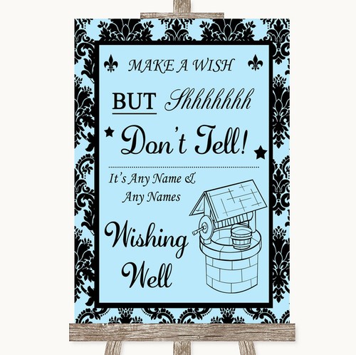 Sky blue damask wishing well - sky,