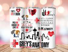 Greys Anatomy 20oz Tumbler Double Walled Lid and Straw Gift Tv Fan 