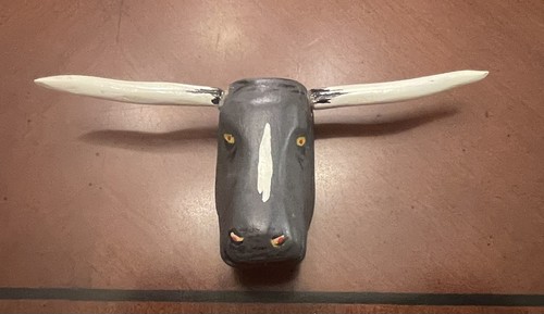 Vintage hand carved steer - vintage,