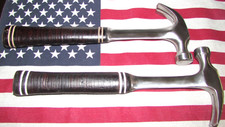 Vintage set 50s/60s Estwing 16 oz. Curve & Straight Claw Leather Handle Hammers!