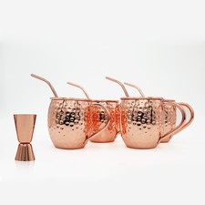 Moscow Mule Cocktail Copper Mug Set of 4 with Straw Jigger Christmas Party Gift 