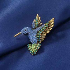 Exquisite Vintage Hummingbird Brooch Pin Colorful Rhinestone Perfect Gift
