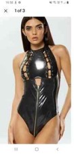 BN Ann Summers Black PVC Peep/Split Crotch Unleash Me Bodysuit Size Medm 12-14 