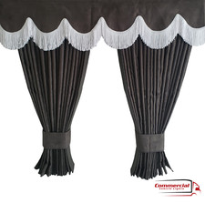 DARK GREY TRUCK CURTAINS WITH WHITE TASSEL SET PREMIUM QUALITY DOUBLE LINED
