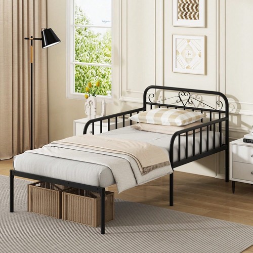 Black iron convertible daybed - black,