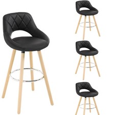 4/6x Bar Stools Faux Leather/Linen Breakfast Bar Chairs W/ Backrest and Footrest