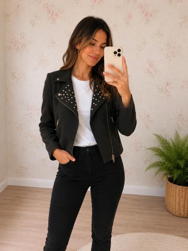 Zara studded biker jacket - zara,