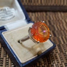 925 Sterling Silver Ring, Genuine Padparadscha Quartz Ring, Size L.5 US 6
