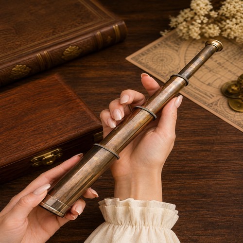 Antique finish brass telescope - brass,