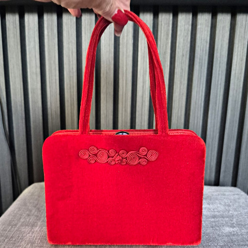 Red velvet top handle - velvet, bag