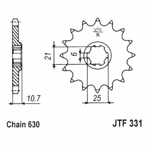 Front sprocket tooth pitch - front,
