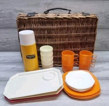 Picnic Basket Vintage Picnic Ware Set Twinco Orange White Made In England Wicker