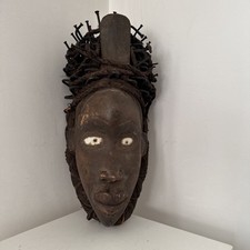 African Nail Fetish Congo Tribal Mask Painted Glass Eyes Mask Early Mid Century