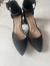 Women's Faux Suede Block Heel Court Shoes with Ankle Strap, Size 7