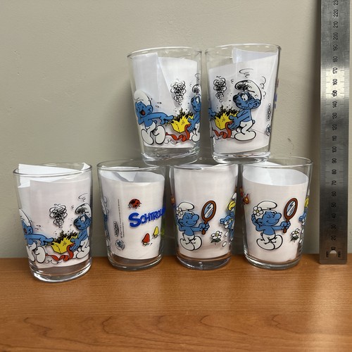 Six smurf glasses amora - amora, peyo