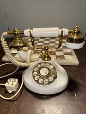 Vintage Regal French Style Princess Rotary Telephone Brass White Ivory 4 Prong