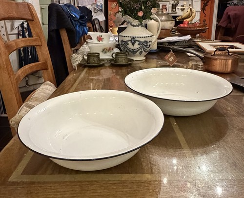 Pair vintage white enamel - of,