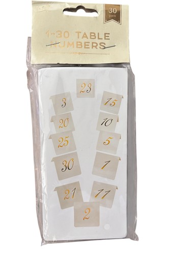 Table numbers events - 1-30,