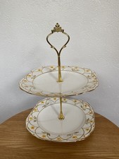 2-tier Cake Stand Made With Genuine Vintage China square yellow & gold floral
