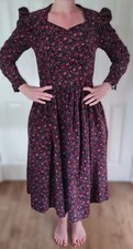 Laura Ashley Vintage red & purple floral 100% cotton corduroy dress -Cottagecore